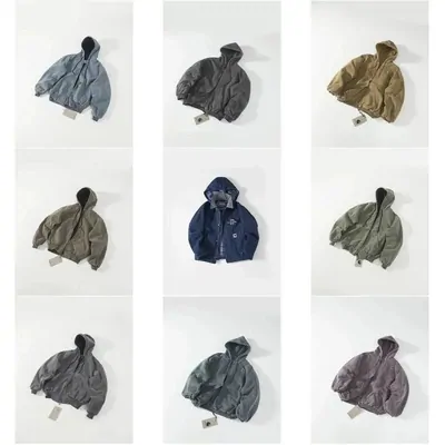 Nine hooded jackets laid out in a grid, one colourway per frame