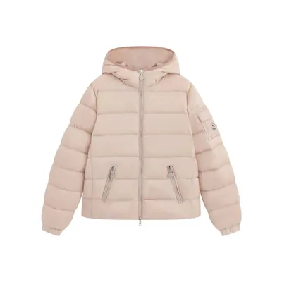 A pale pink quilted puffer jacket